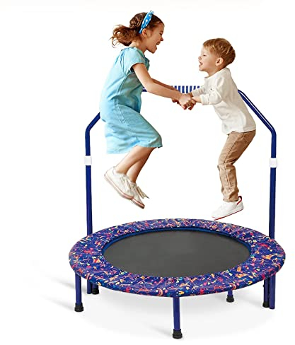Trampolin Kinder|Ø ca. 91 cm|Faltbarer Rebounder für Minitrampolin mit Schaumgriff,Sicherheitspolster und Strapazierfähiger Abdeckung für Innen und Außen |Trampolin für Jumping Fitness (Blau)