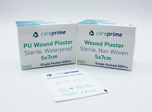 Sterile Wundverband selbsthaftende Wundkompresse einzeln verpackt 50 Stück (PU wasserdicht, 5x7cm)
