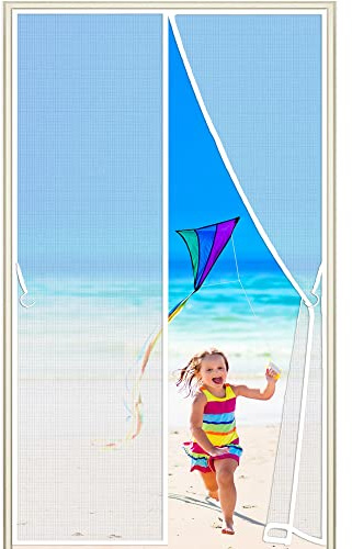 Magnetic Fly Screen Door Curtain, 140x210cm, Customizable, Anti Mosquito Mesh, Insect Protection for Porch Door French Door Conservatory Door, White