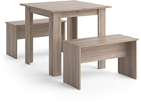 Vicco Esstisch Set Sentio, Küchentisch, Sonoma, 80 x 80 cm mit 2 Bänken
