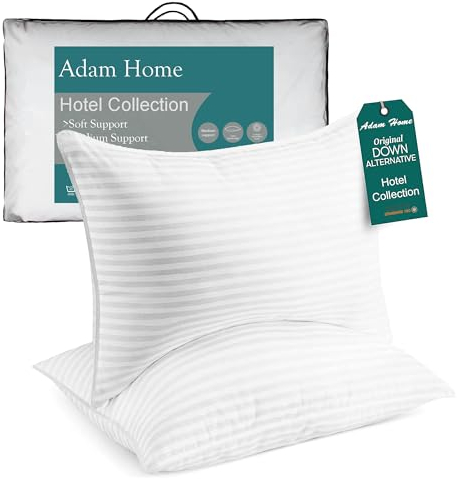 Adam Home Almohada a Rayas 2 Paquetes (50x75 cm) - Calidad Hotelera, para Dormir de Lado, Rellena, Rebote Rápido, a Prueba de Polvo