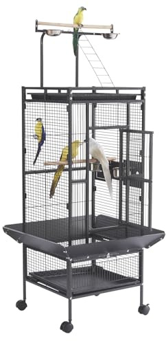 Panana Large Bird Cages Parrot Cage Wide Flight Metal Animal Cage for Budgie Parakeet Conure With Rolling Stand Wheels (Black, 65L x 65W x 155H)