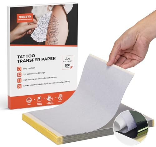 MUNBYN 100 Blatt Tattoo Transferpapier A4 Stencil Papier Tattoo Papier für Tattoo Drucker Tattoo Zubehör für Stencil Drucker
