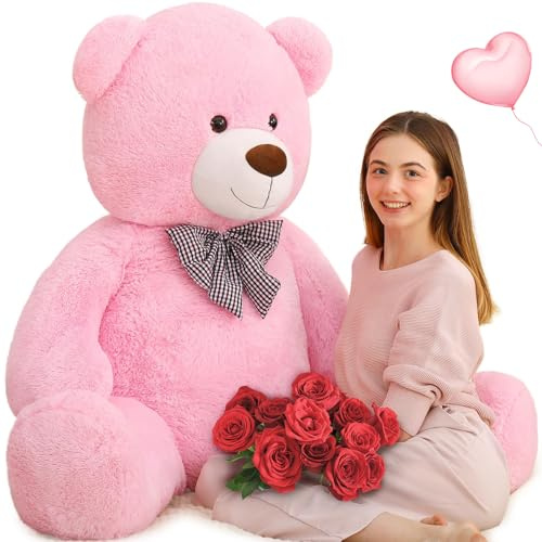 MorisMos 140cm Ours en Peluche Geant, XXL Rose Nounours Géant 1.4m Mignonne Douce Peluche Grand, Grosse Teddy Bear Jouet Cadeau pour Enfant Petite Amie Anniversaire Noël Deco