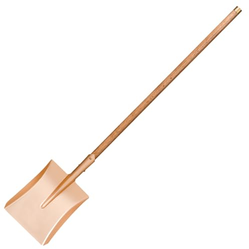 WEDO Pala cuadrada grande sin chispas con hoja recta, pala de transferencia, mango de madera de 55 pulgadas de largo con aro de bronce, pala de excavación de seguridad, cobre berilio, no magnética,