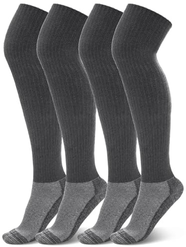 Croloose 2 Pair Men's Heavyweight Merino Wool Blend Boot Socks over the Knee Thermal Winter Tall Boot Socks for Men, Grey, One Size