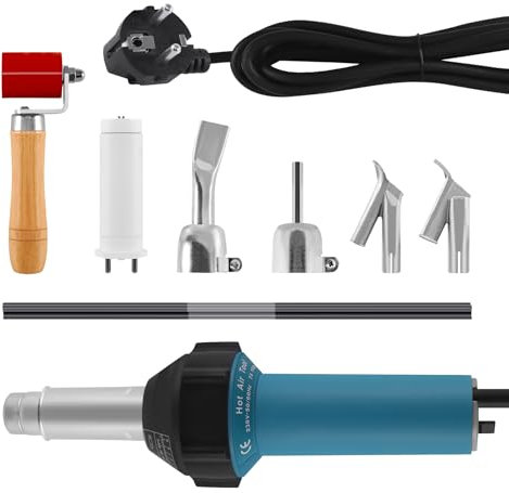 KayEsampra Pistola ad aria calda in plastica, 1500 W, 220 V, pistola ad aria calda, 30 ℃-680 ℃, pistola ad aria calda, per saldatrice in vinile PE PVC con asta di plastica, scooter, ugello