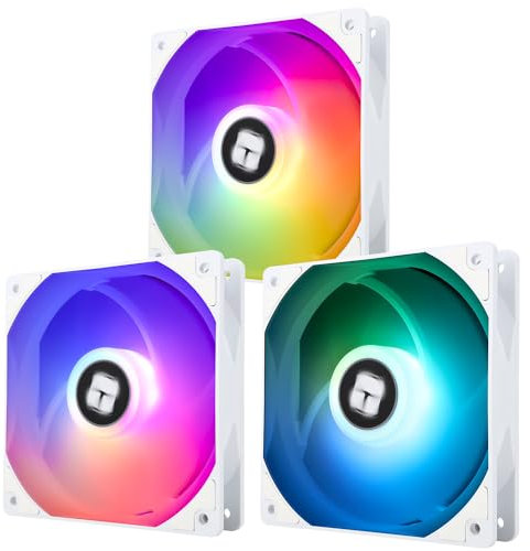 TR-TL-C12CW-S X3 CPU Fan 120mm White ARGB Case Cooler Fan, 4pin PWM Silent Computer Fan With S-FDB Bearing Included, up to 1550RPM cooling fan（3 quantities）