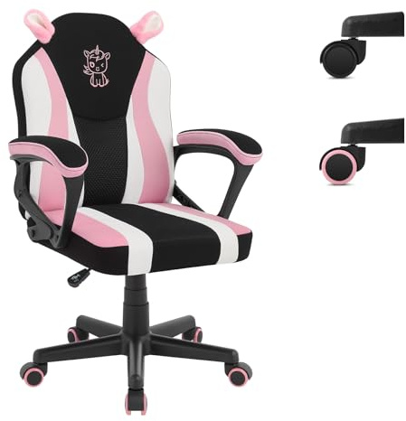 WOLTU Chaise de Jeu pour Enfants, Chaise de Bureau Ergonomique avec Dossier et Accoudoirs, pour Chambre d'enfant, avec roulettes Universelles et Lestées, Surface en Tissu Maillé, Motif Licorne