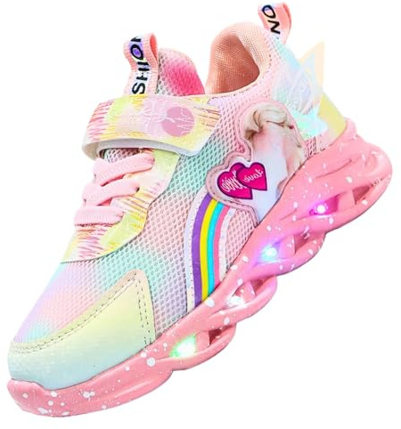 ZOUPREME Chaussure Elsa Sport pour Enfant Filles, Baskets Princesse de Lumineuses, Girls Light up Shoes (B1-Rosa-Mesh2,28)