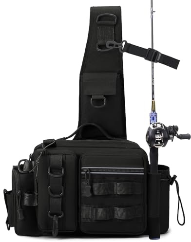 hzuisst Fishing Bag, Single Shoulder Fishing Tackle Bag with Rod Holder, Carp Fishing Tackle Bags, Camouflage Outdoor Carryall Bag, Heavy-Duty Oxford Fabric Water-Resistant Multi-Pockets Camping Pack