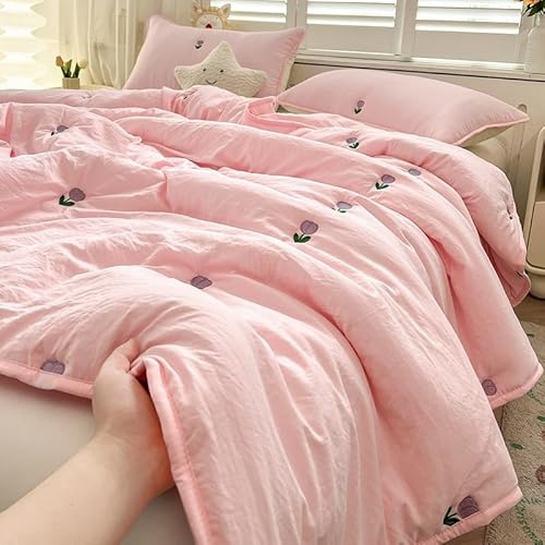 Odot Coverless Duvet 4.5 Tog for Single Double King Size, Summer Quilted Duvet Throw Blanket for Sofa Bed, Soft Lightweight Bedspreads Bed Coverlet Throw (Pink,100x150cm)