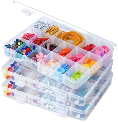 3 PCS Snack Box for Kids, Snack Box with 18 Removable Compartments for travel plane, Clear Plastic Organizer Container for Snack, Fruits, Pills, Beads, Bolts and Nuts