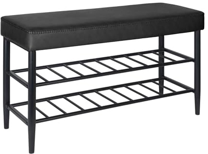 Banco para Zapatos Relaxdays, Asiento Acolchado de Cuero sintético, 2 estantes para 6 Pares, HBT 50x80x30 cm, Negro