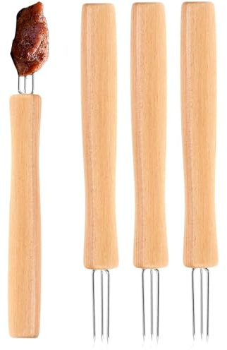 Porta pannocchie | Utensili da cucina a 3 denti con manico in legno, 4 manici per pannocchie di mais – per feste in giardino, barbecue, campeggio, e