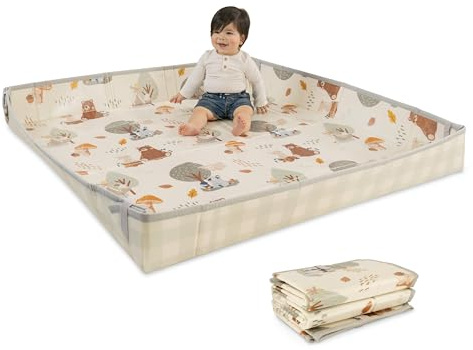 Infantino Foldable Soft Foam Mat, Baby Play Mat, Extra Large, Double-Sided Cushioned Portable, Fold-Up Sides, Non Slip Crawling for Infants & Toddlers, Woodland