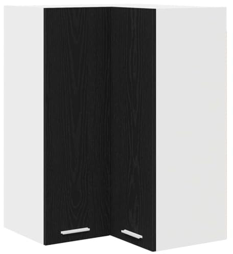 Makastle Armoire d'angle Suspendue de Cuisine 57 x 57 x 80 cm Chêne Noir et Blanc en Bois d'Ingénierie pour Rangement de Cuisine