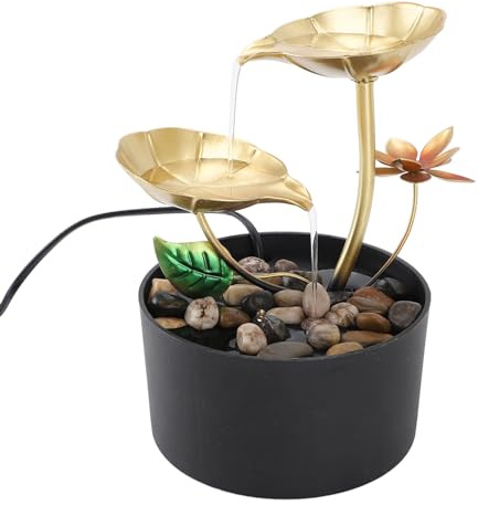 Hamwesh 2-vånings Metall Leaf Bordsvattenfontän med LED Varmt Ljus,