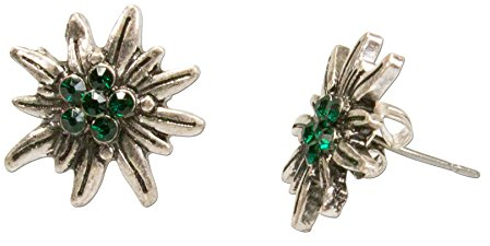Alpenflüstern Trachten-Ohrstecker Strass-Edelweiß mini - Damen-Trachtenschmuck, Trachten-Ohrringe antik-silber-farben mit Strass-Steinen (grün) DOR033