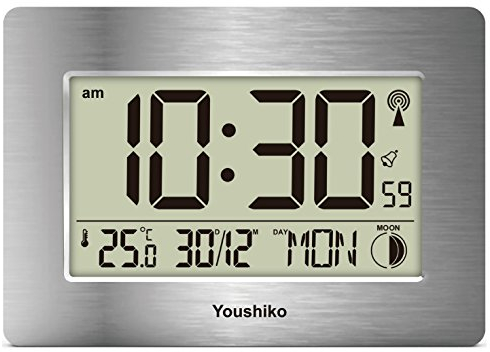 Youshiko Radio Controlled Wall Clock (Official UK Version) Large Screen LCD Silent Auto Set Up with Day Date Month