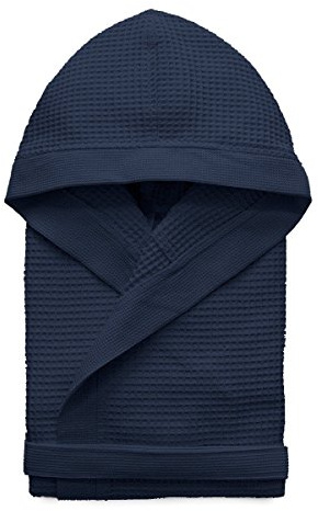 Morbidissimi Accappatoio Nido D’Ape Per Uomo e Donna Con Cappuccio, Cinturino e 2 Tasche, Accappatoi Leggeri Puro Cotone, Pratico e Compatto, S276 (Accappatoio Blu Navy, XL)