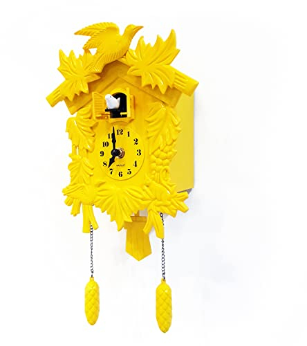 WALPLUS Horloge à Coucou Vintage Jaune de 20,2 x 37 cm avec Appel à Coucou, Simple et Tendance, Style Antique, Pendule pour la Maison, Bricolage, décoration de Bureau, Design Minimaliste, décoration