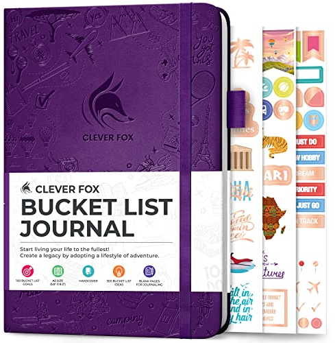 Clever Fox Bucket List Journal - Inspirerande skoplista och resebok för minnen och äventyr - motiverande anteckningsbok för personligt bruk och par - A5, 14 x 21 cm - Lila