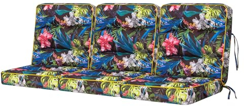 Bankauflage für Gartenmöbel, Gartenbank, Polsterauflage für Hollywoodschaukel, Auflagen für Gartenschaukelkissen, Sitzkissen, Stuhlauflage, Indoor/Outdoor - Bunte Bläter - 150 cm (3 x 50 cm)