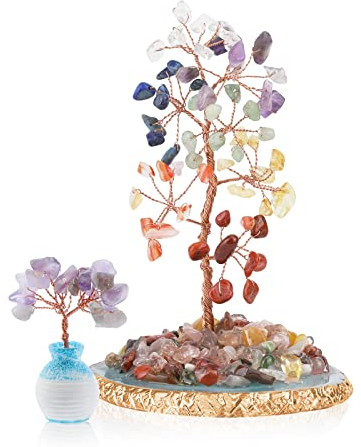Pwsap 2 Piezas, Árbol De 7 Chakras y Planta en Maceta de Amatista, Árbol De Piedras Preciosas Naturales, Accesorios De Reiki Meditación Decoración Feng Shui para Hogar Oficina, Regalo Espiritual