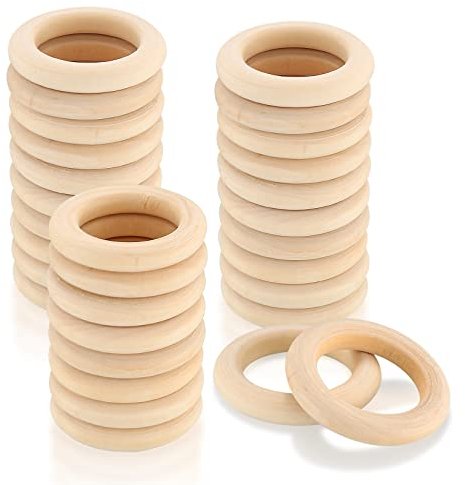 30 Pezzi Anelli in Legno, Anello in Legno, Cerchi in Legno Naturale per Decorazioni Artigianato, Creazione Gioielli, Macramè Fai Da Te Connettori Pendenti Anello - 60mm