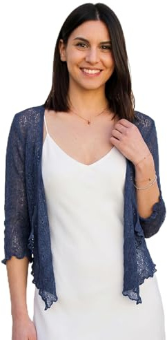 creazioni unique Cardigan Donna Primaverile Estivo Cardigan Donna Elegante in Rete di Viscosa Termica con Essenza di Fiore di Ciliegio (Blue Navy)
