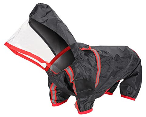 Hunderegenmantel, Haustier-Regenjacke, Hunderegenmantel Mit Kapuze, Flexibler 4-Bein-Hunderegenmantel, Leicht Schneefeste Hundeweste Regenbekleidung, Hund Regenjacke (SCHWARZ)