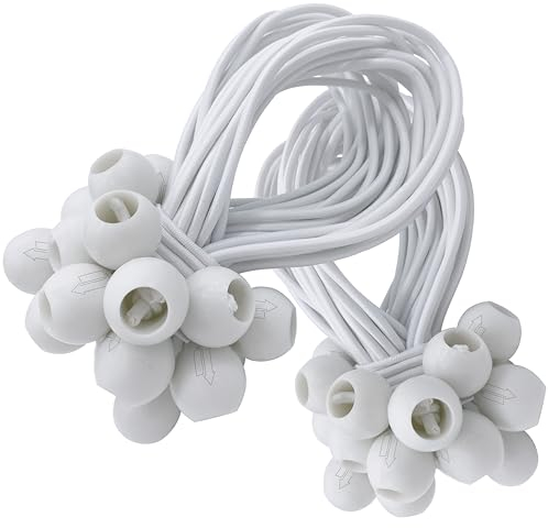 50 Elastici con Sfera per Teloni, Striscioni, Rimorchi, Tende, ecc. | Tenditori Piccoli in Gomma Universale Bianco | Cavo Elastico Fissaggio