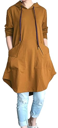 Minibee Women's Hoodies Oversized Sweatshirt Dress Long Sleeve Casual Tunic Pullover With Pockets Yellow XXL