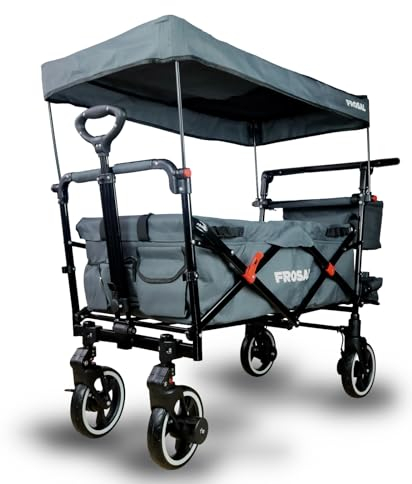 FROSAL Bollerwagen Paul faltbar Kinder grau klappbar Strandwagen Handwagen Dach klappbar