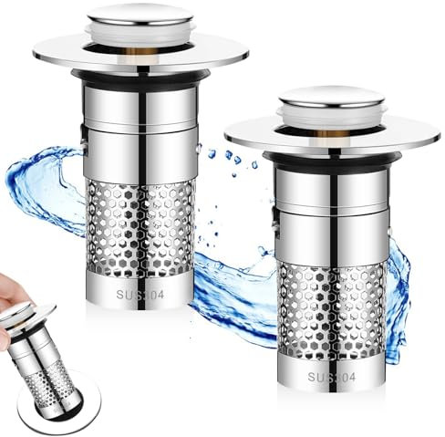 Ghazpmuk 2 Pezzi Tappo Lavandino Bagno, Tappo di Scarico 33-40mm, Tappo Filtro Con Filtro Anti-Intasamento, Tappi Bidet Universale Pop Up, per Lavello da Appoggio, Vasca da Bagno, Cucina, Lavabo
