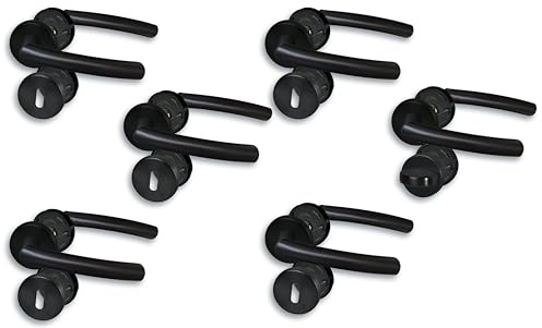 Rosett set II dörrbeslag i set om 6, rostfritt stål svart för 5 rumsdörrar med färgade hål och 1 badrum-toalettdörr, cliprosett Ø 52 mm, dörrhandtag, dörrhandtag
