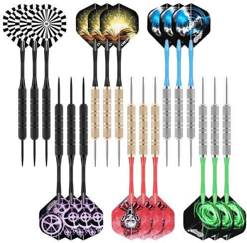 CyeeLife Dartpfeile mit Metallspitze,18 Stück Profi Steeldarts,Steel Darts Set mit Schaft und Flights,für Anfänger Und Hobbyisten