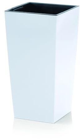Macetero de 32 x 32 x 61 cm, diseño moderno, con contenedor interior para ahorro de tierra, de plástico, para elegantes arreglos de plantas, color blanco