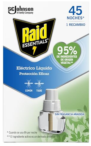Raid Essentials Recambio Eléctrico 45 noches - Cargador para aparato enchufe antimosquitos comunes y tigre, sin olor
