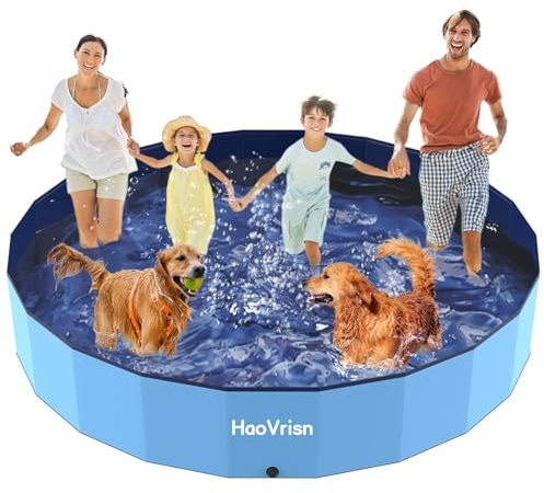 HaoVrisn Piscine pour Chien, 160x30CM Piscine Enfant et Animaux, PVC épais et Antidérapant, Grande Piscine Chien avec Rustines et Valve de Vidange