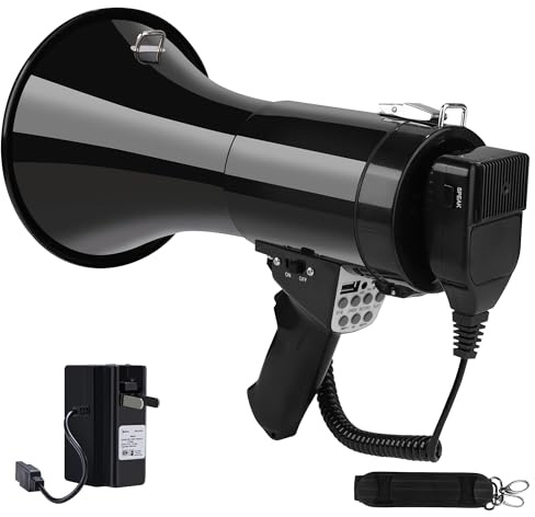 Haut-parleur mégaphone avec batterie rechargeable, enregistrement de sirène vocale intégrée | Klhorn fort avec micro amovible et sangle | Prend en charge la couverture USB SD jusqu'à 774 m de long