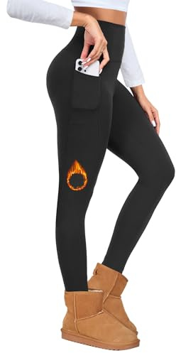 Ulknyss Legging Polaire Femme Hiver Chaud Thermique Pantalon Taille Haute Élastiques Doublé Polaire Leggings Femme