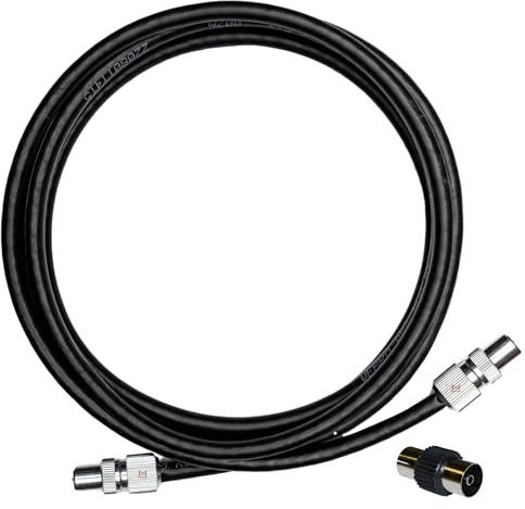 Inbrackets Tv Aerial Coax Cable RF Lead Male Plug to Plug with Coupler (Black, 6 Metres)