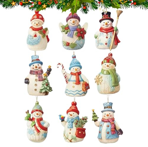 Ornement De Neige - 9 Pièces Décornable, Figures Debout De Noël, Flammes De Vacances Dulcis Figurine De Bonhomme De Neige | Les Ornements En Bois Définissent Des Décorations De Figurines Snowmaan Pour