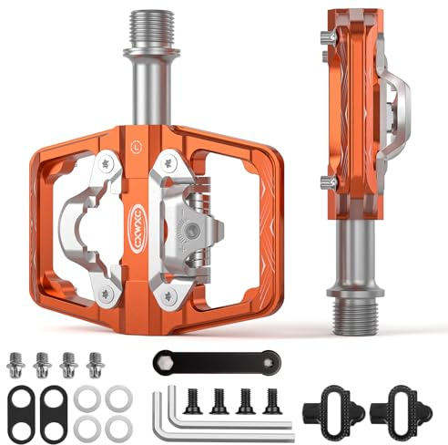 Mountainbike-Pedale kompatibel mit Shimano SPD Cleats – beidseitige Plattform- und Klickpedale, 9/16” Fahrradplattform- und Klickpedale für Rennrad, MTB und Hybridräder (Orange)