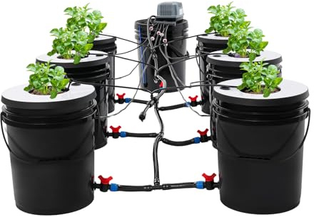 Fyssnn Sistema di coltivazione idroponica DWC Hydroponic System con pompa ad aria, 20 l x 7 Bucket, vaso autoirrigante per interni, giardino, balcone e serra, ideale per fragole, pomodori, insalata
