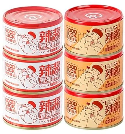 Instant mushroom sauce, Spicy soybean chili paste, 2 flavors mixed chopped colorful chili paste 80g/can, broad bean seasoning, Pickled vegetables, Side dish, Hotpot dipping sauce, Condiment (6 cans)