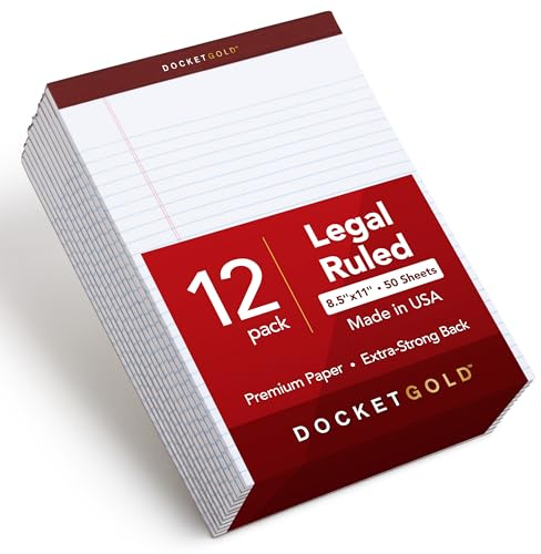 TOPS Legal Pads, 12 Pack, Premium Docket Gold Note Pad Bulk Pack, 50 Legal Ruled 8.5 x 11 Sheets, Thick White Paper with Extra Hard Back, Proudly Made in the USA