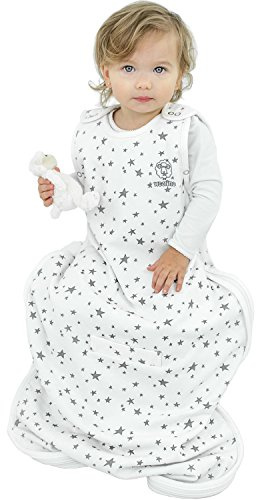 Woolino 4 Season Ultimate Baby Sleeping Bag - Merino Wool and Organic Cotton - Universal Size Adjustable Sleep Sack for Baby - Two-Way Zipper Sleeping Bag (2-24 Months) - Stars White